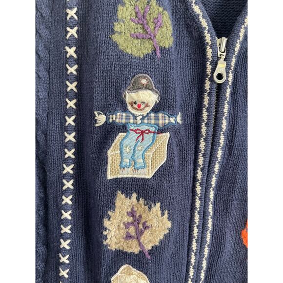 VTG Northern Reflections Fall Scarecrow Sweater Vest Navy Zip Front extra large - Picture 2 of 10